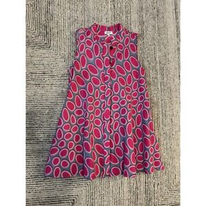 Zuri Kenya Sleeveless Dress Size Small Pink Gray Dyed Artsy Printed Button Down